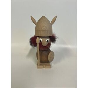 1960s Vintage Danish 7" wooden Viking figurine red beard shield spear Denmark